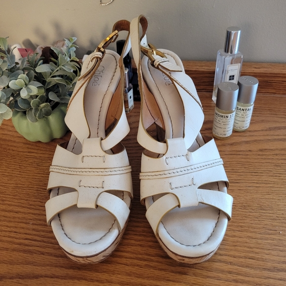Chloe wedge sandals cream size 8 - Picture 2 of 12